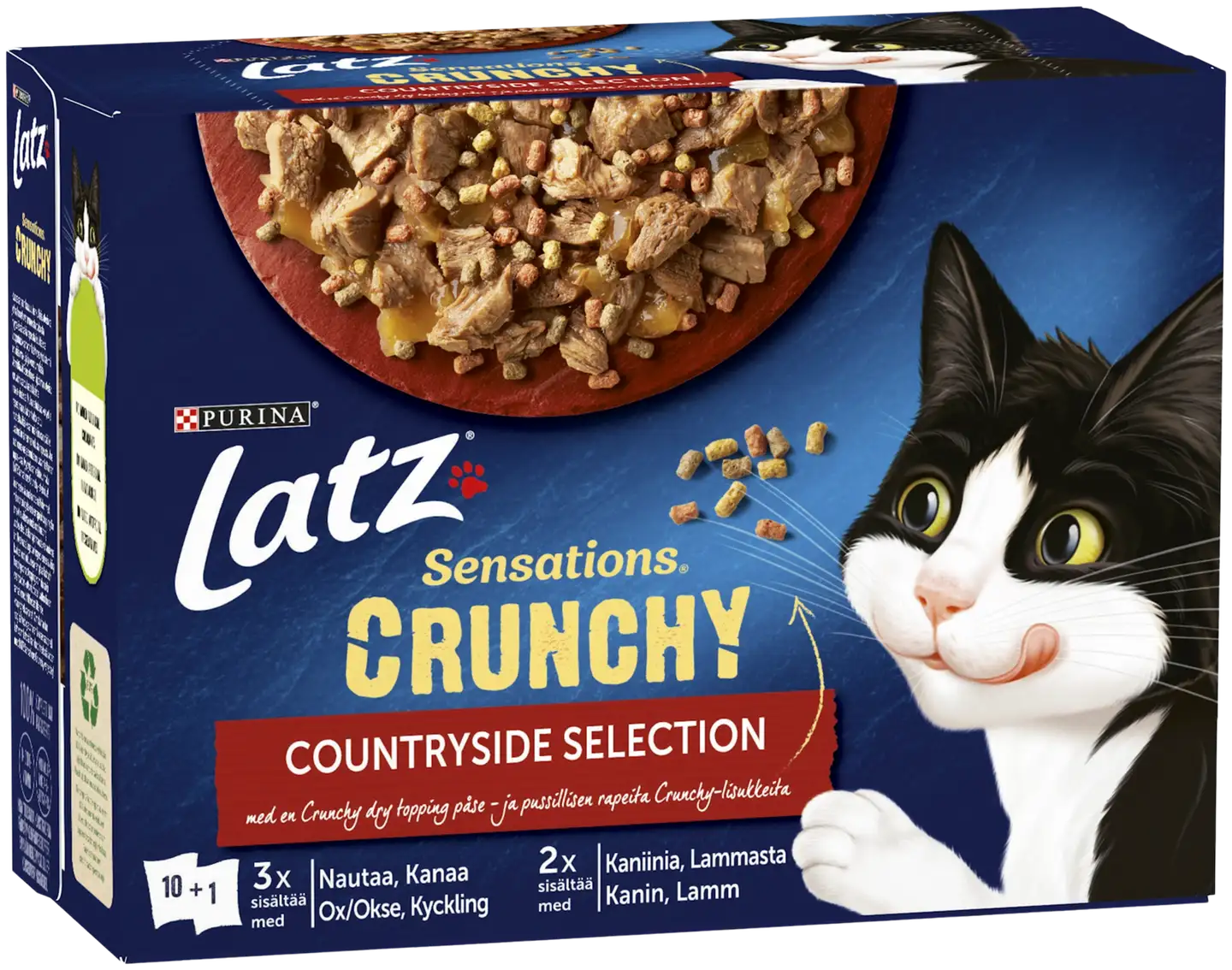 Latz Sensations Crunchy 10x85g+40g Countryside lajitelma hyytelössä 4 varianttia kissanruoka