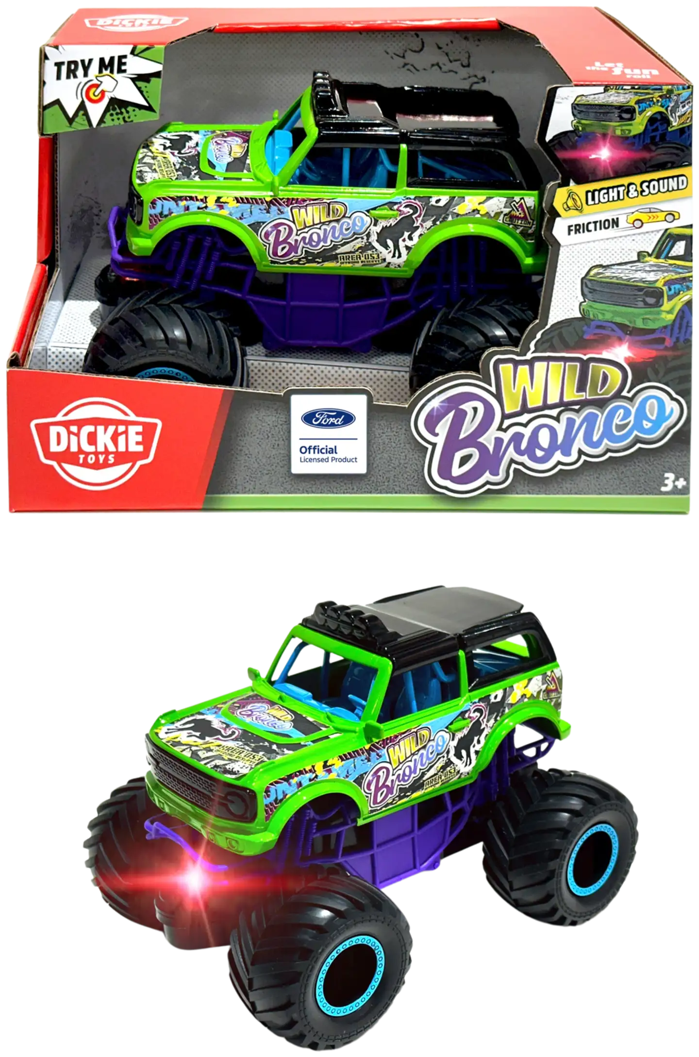 Dickie Toys monsteriauto Wild Bronco valo- ja äänitoiminnoin - 1