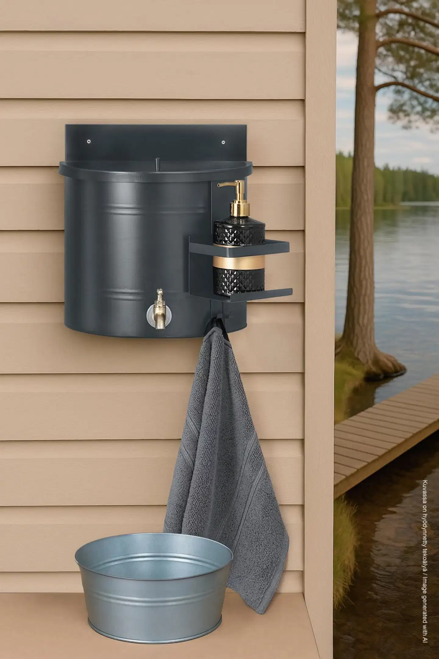 4Living Pesusäiliö tarviketelineellä 10 L antrasiitti - 4