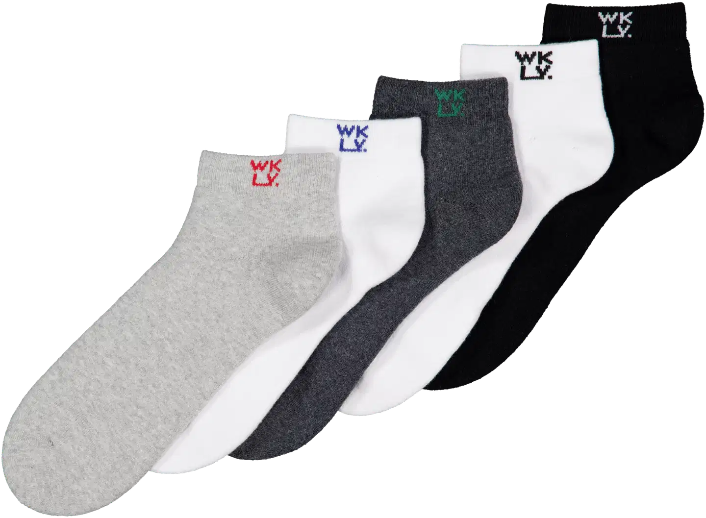 WKLY. unisex varrettomat sportsukat 193W062605 5-pack - Black/Grey/White