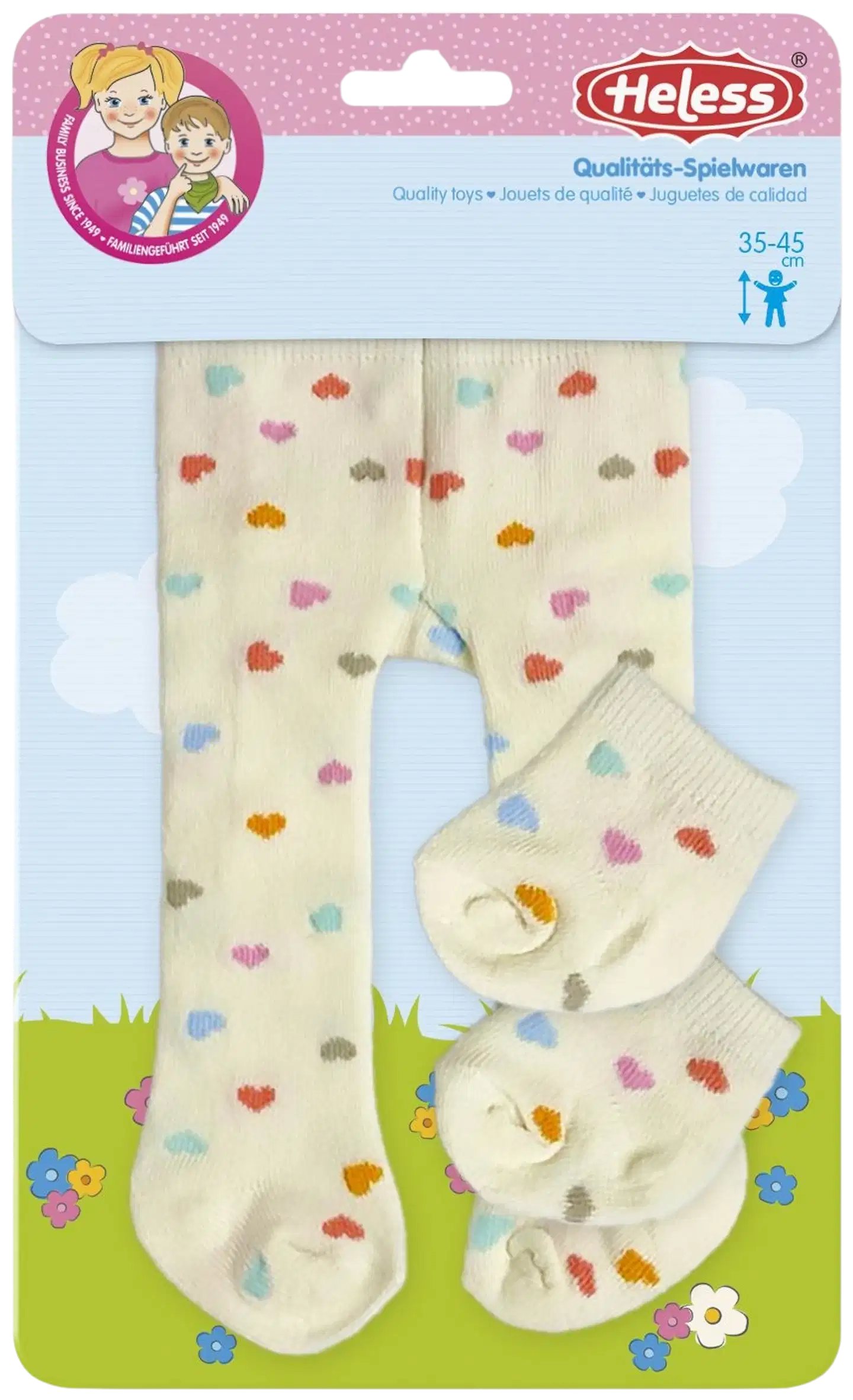 Nuken sydänkuvioiset sukkahousut ja sukat, 35-45 cm nukelle