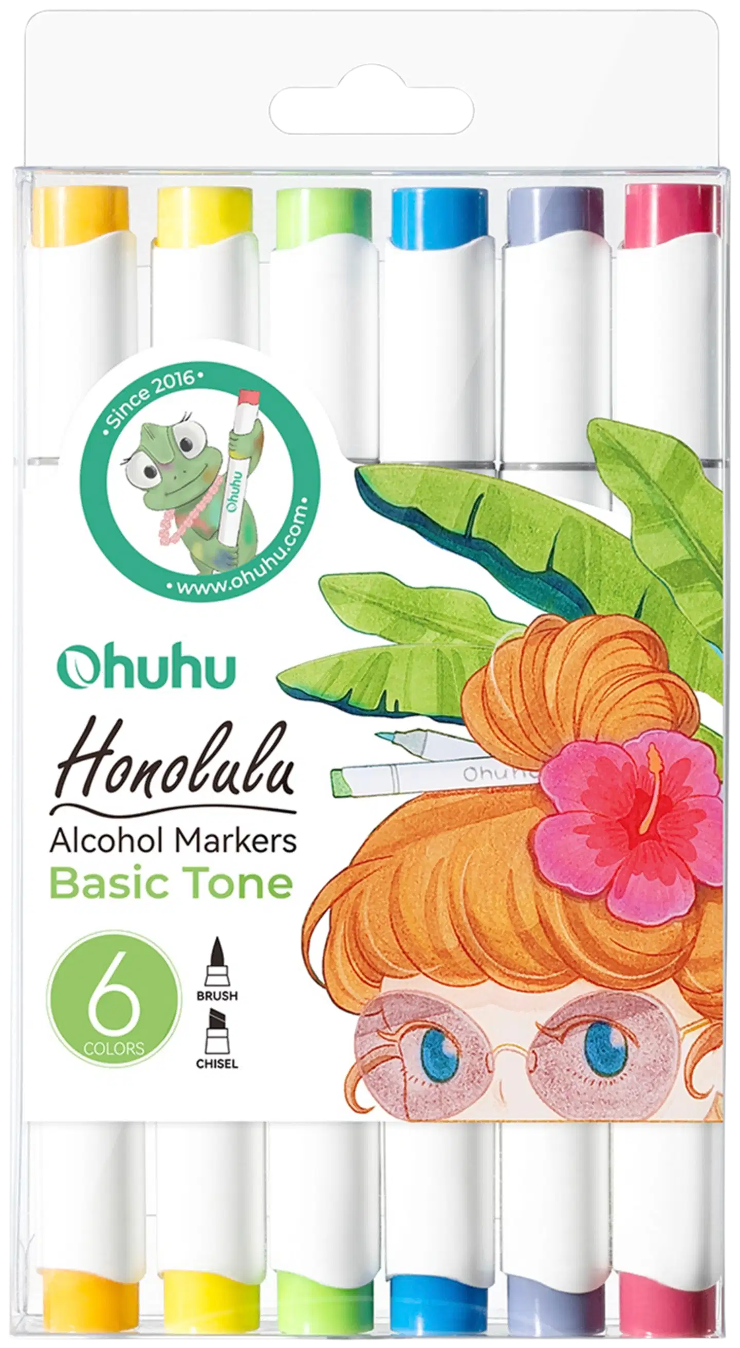 Ohuhu Honolulu huopakynä kaksikärkinen perus värit 6 Kpl - 1