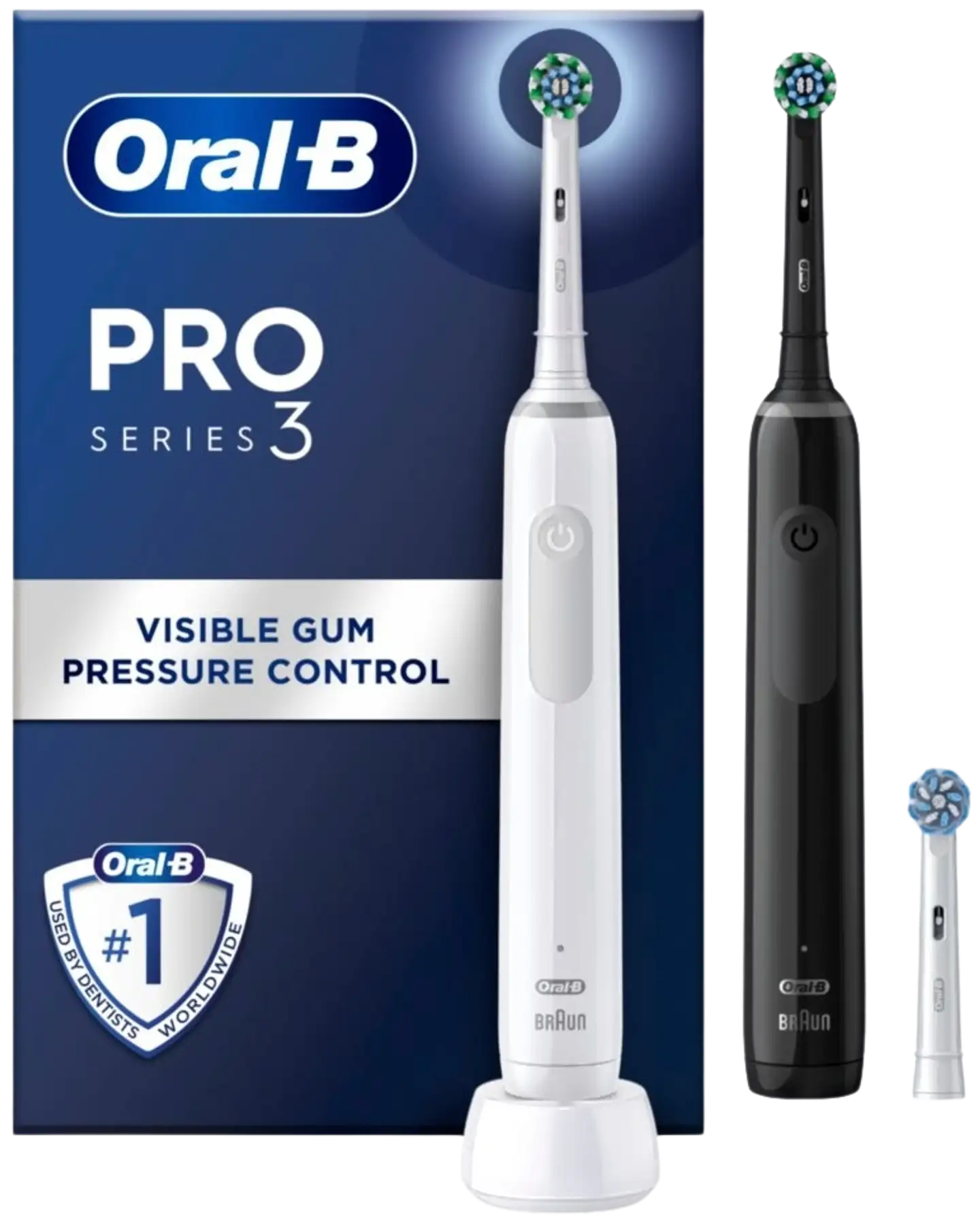 Oral-B Pro Series 3 -kaksoispakkaus, Black & White Sähköhammasharjat, 3 harjaspäätä, Designed By Braun - 1