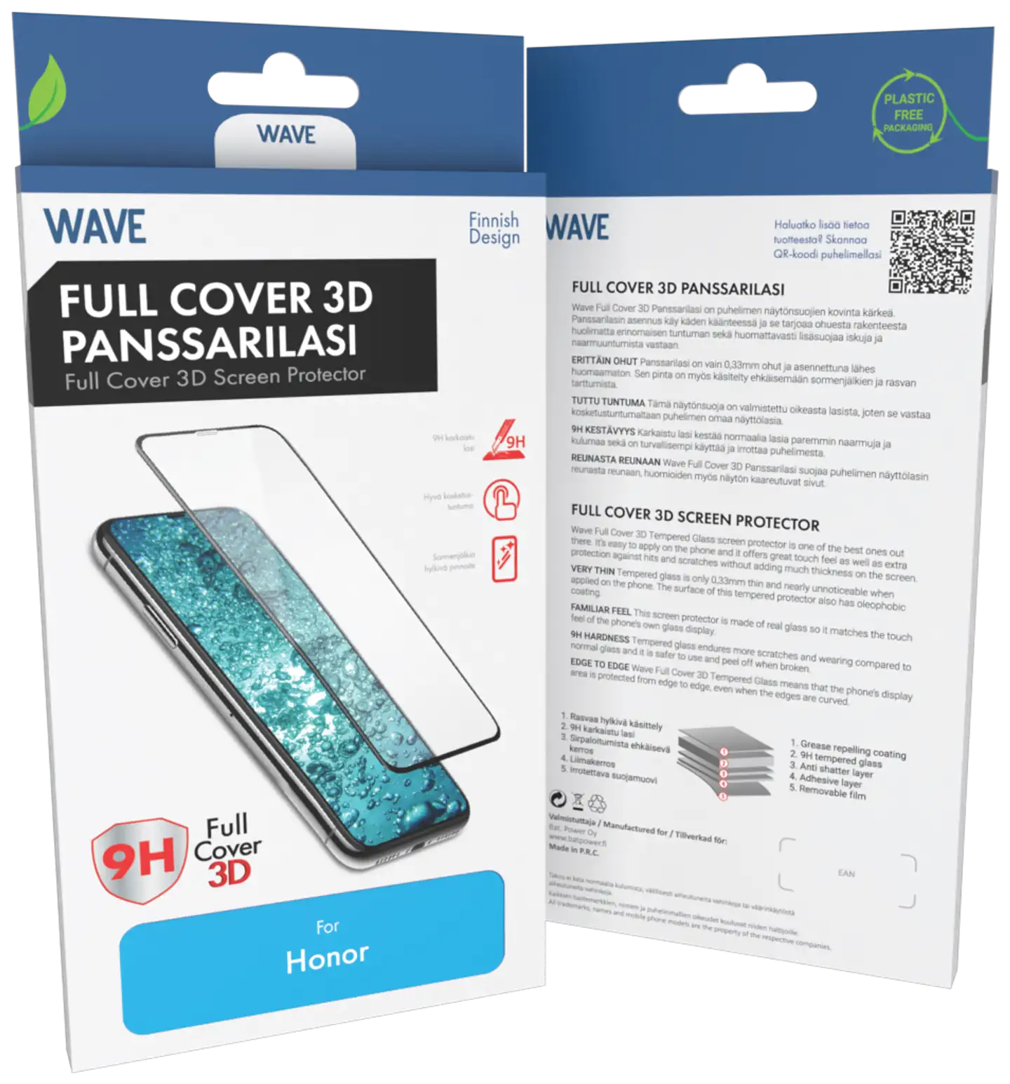 Wave Full Cover 3D Panssarilasi, Honor Magic8 Pro 5G, Musta Kehys