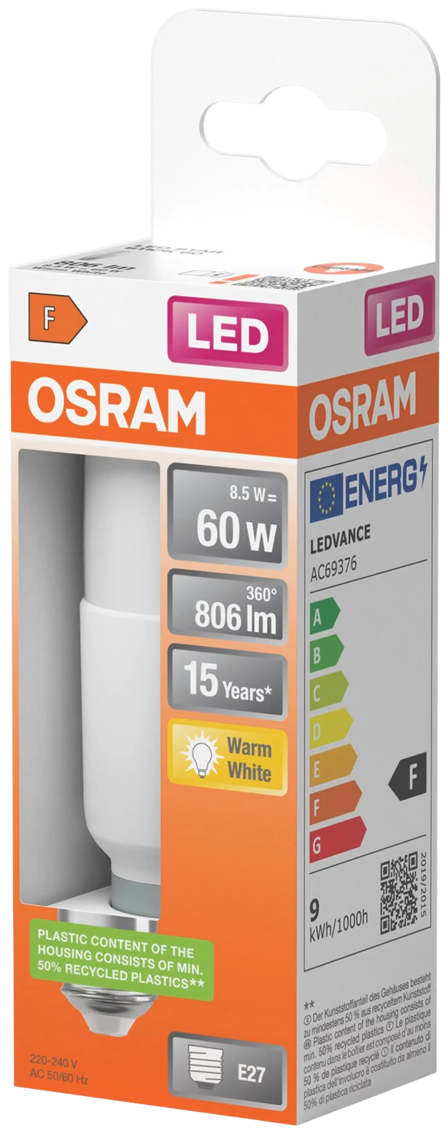Osram LED-lamppu Stick 8,5W 2700K 806lm E27 - 3
