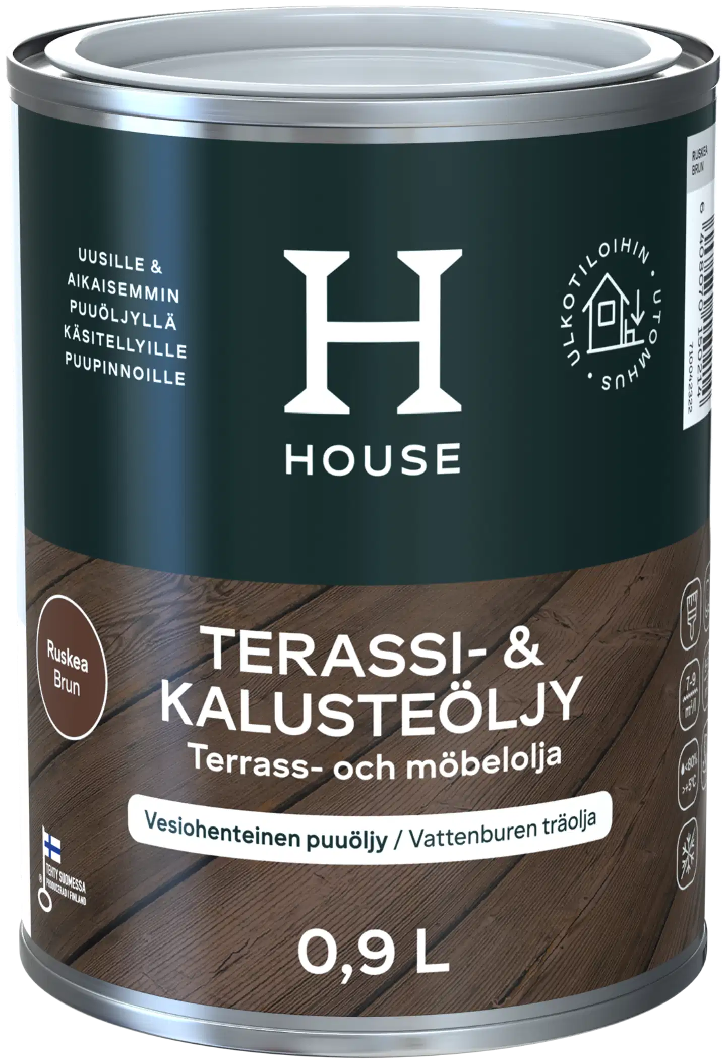 HOUSE Terassi- ja kalusteöljy 0,9L ruskea ulkokäyttöön