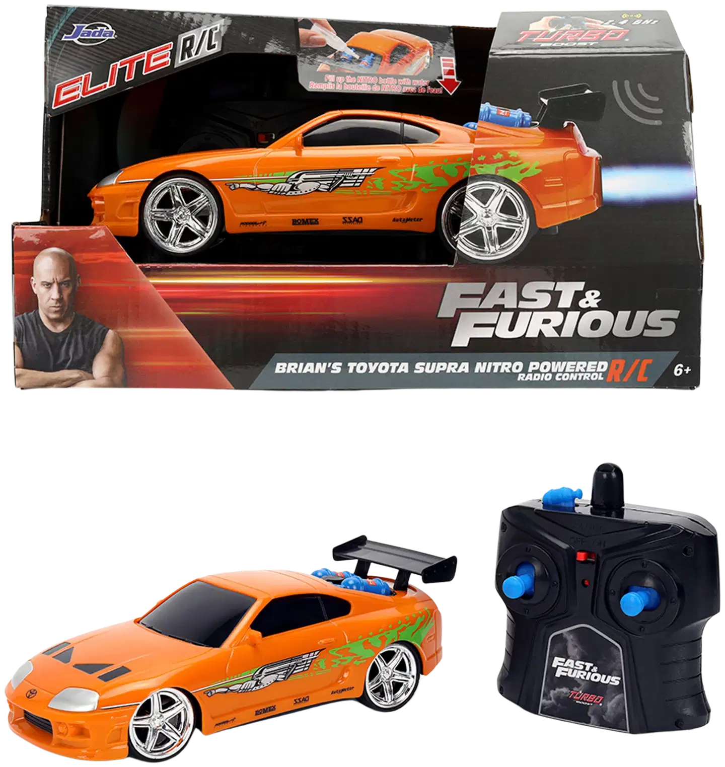 Jada - RC Fast & Furious Nitro Powered Vapor Brian's Toyota Supra Mk4, 1:24, radio-ohjattava, 2 kanavainen ohjain, taajuus 2,4 GHz - 1