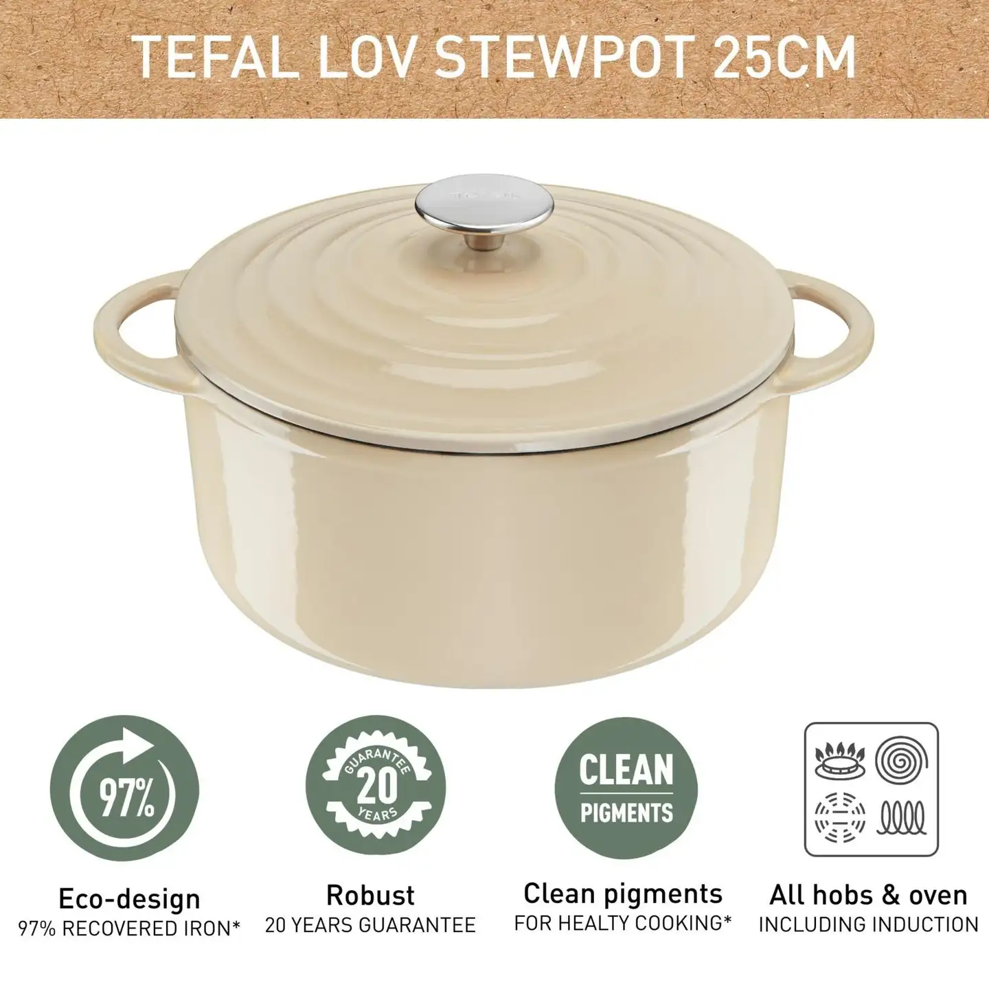 Tefal Lov kattila 25 cm / 5 L beige E2590404 - 14