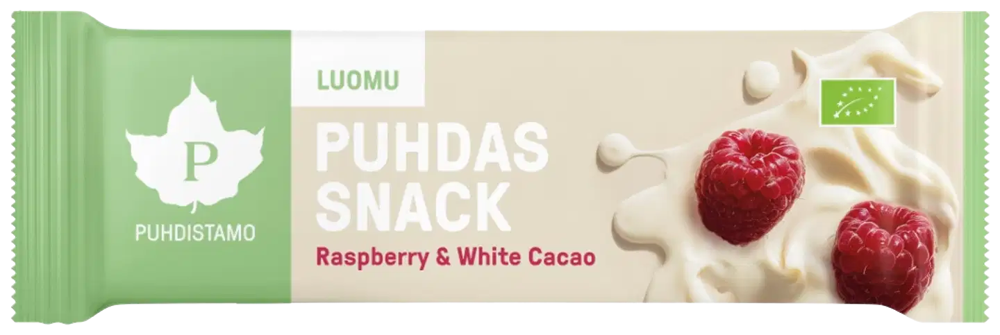 Puhdistamo Puhdas Snack Raspberry & White Cacao, Luomu 40 g