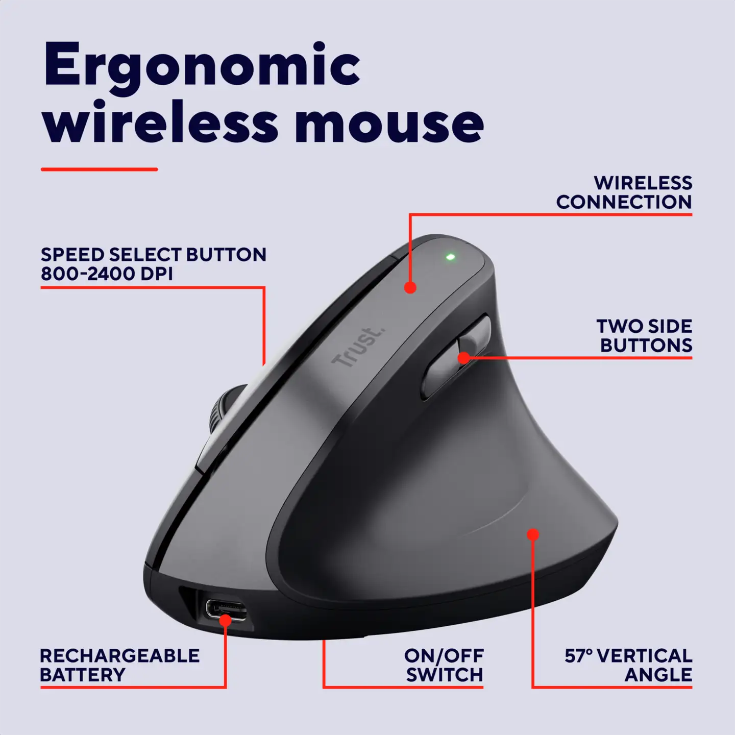 Trust Bayo II ergonominen langaton hiiri musta - 8