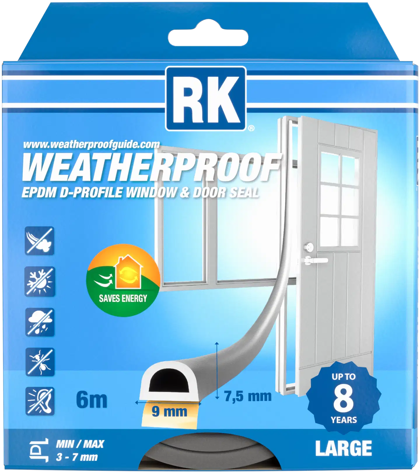 RK Ikkuna- ja ovitiiviste D-profiili EPDM 6m harmaa