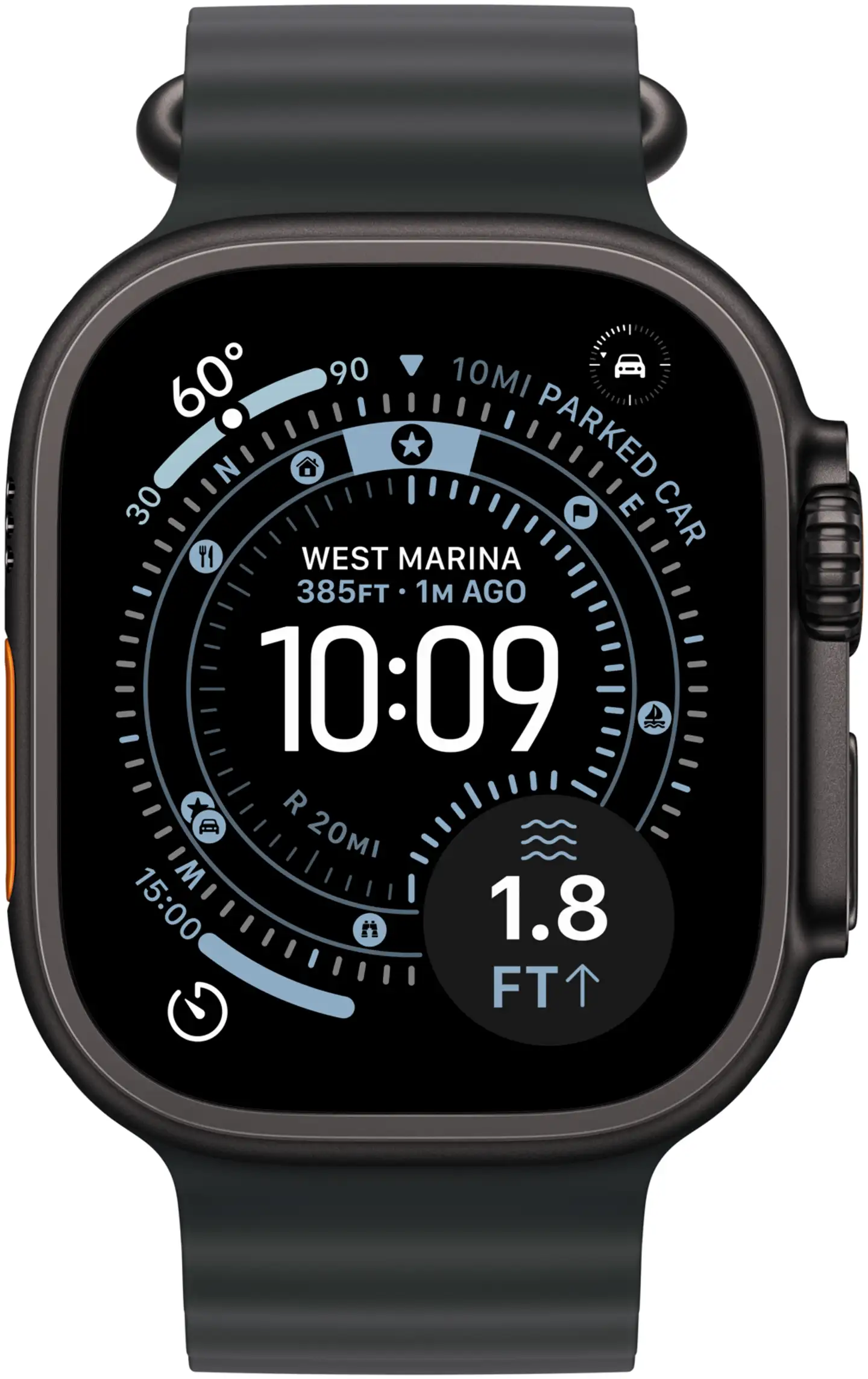 Apple Watch Ultra 3 GPS + Cellular 49mm mustatitaani kotelo, musta Ocean ranneke - MF0J4KS/A - 1