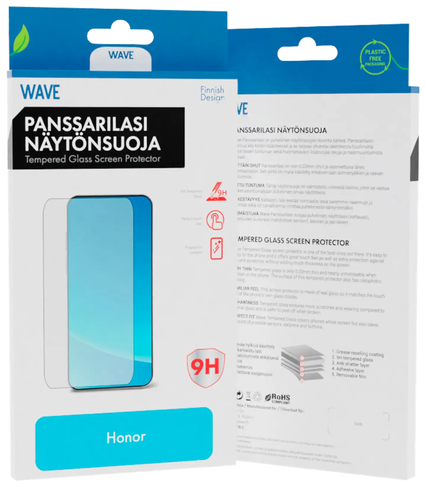 Wave Full Cover Panssarilasi, Honor 9X Lite / Honor 8X, Musta Kehys