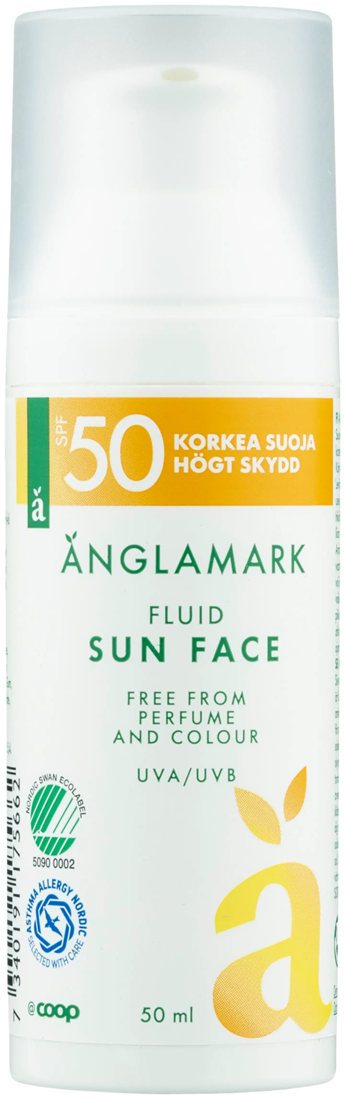 Änglamark Sun Fluid Face aurinkovoide kasvoille SPF50 50ml