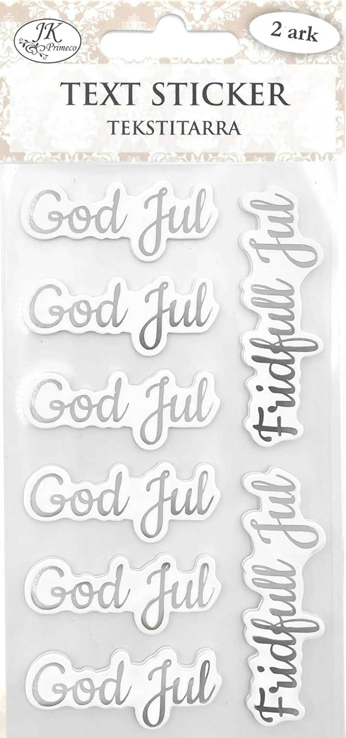 J.K. Primeco tekstitarra God jul silver folie 2ark