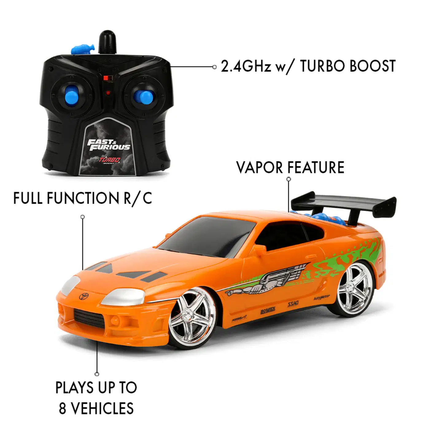 Jada - RC Fast & Furious Nitro Powered Vapor Brian's Toyota Supra Mk4, 1:24, radio-ohjattava, 2 kanavainen ohjain, taajuus 2,4 GHz - 11