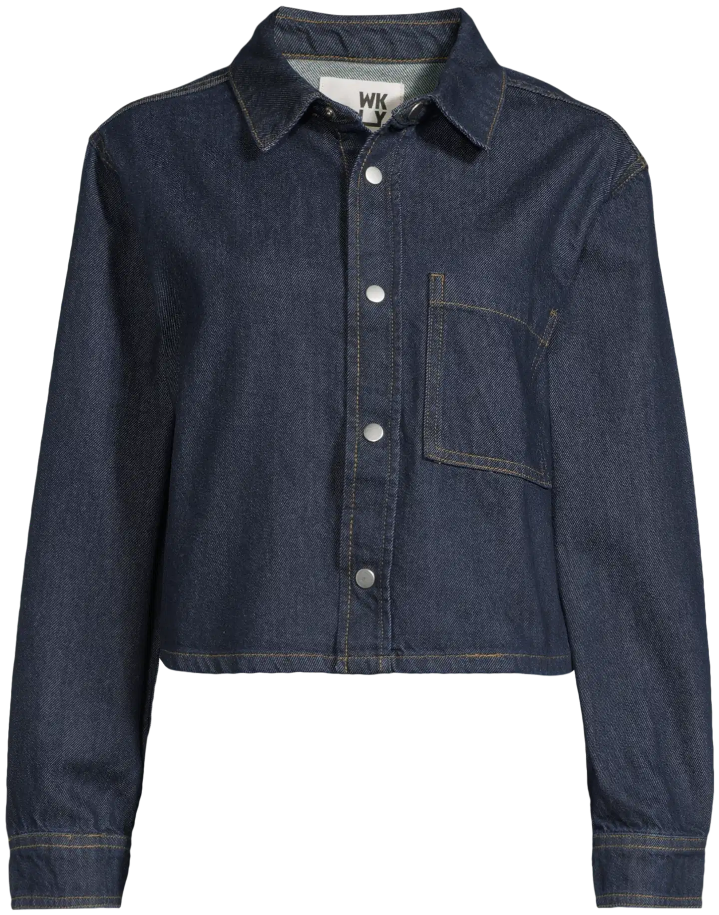 WKLY. naisten lyhyt farkkujakku, väljä istuvuus, kontrastitikkaukset, painonapitus 228W282683 - Denim dk. blue - 2