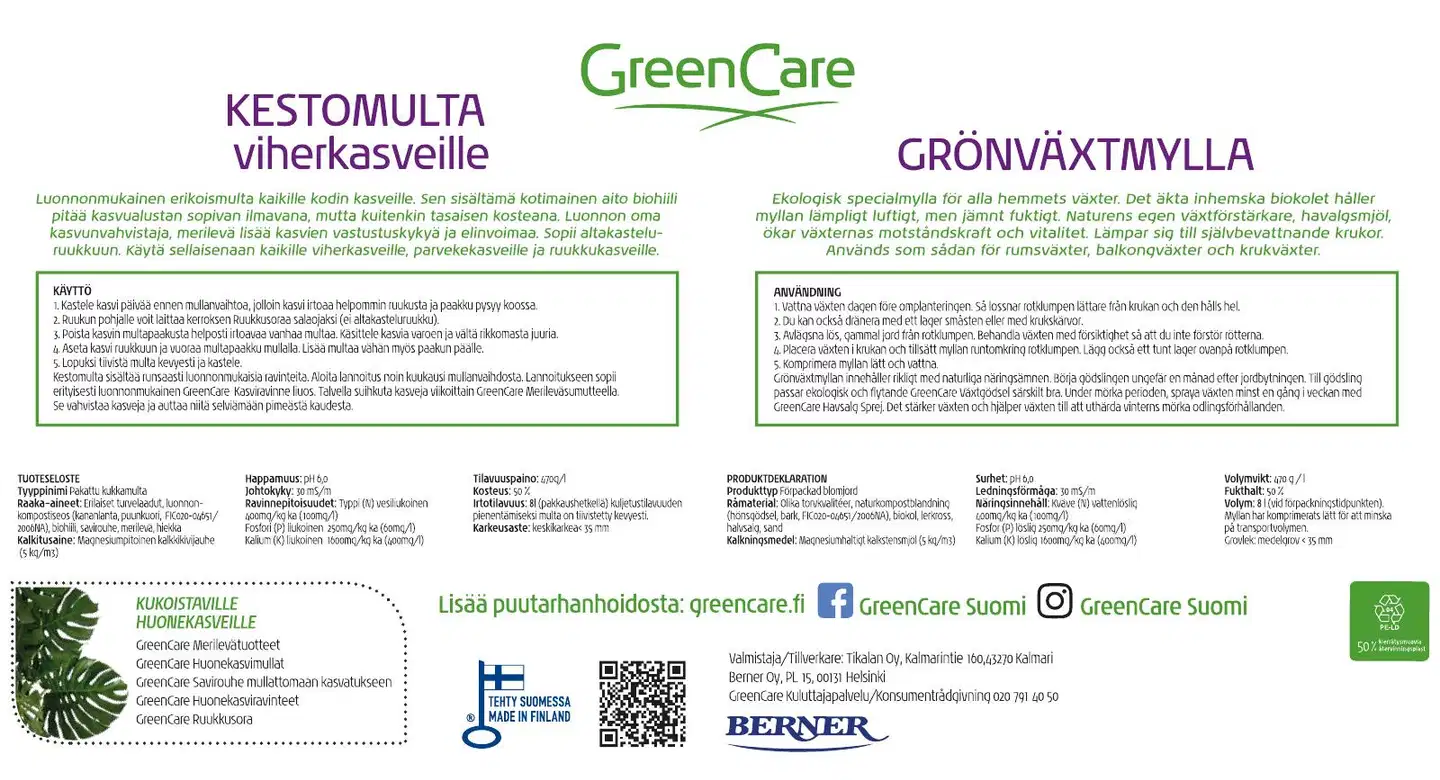 GreenCare Kestomulta viherkasveille 8L luomu - 2