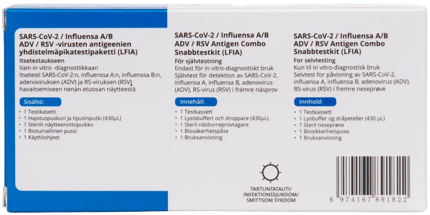 Co-Test 5in1 combo test sars-cov 2/ influensa a/b / adv / rsv-virusten antigeenien yhdistelmäpikatestipaketti (lfia) - 2