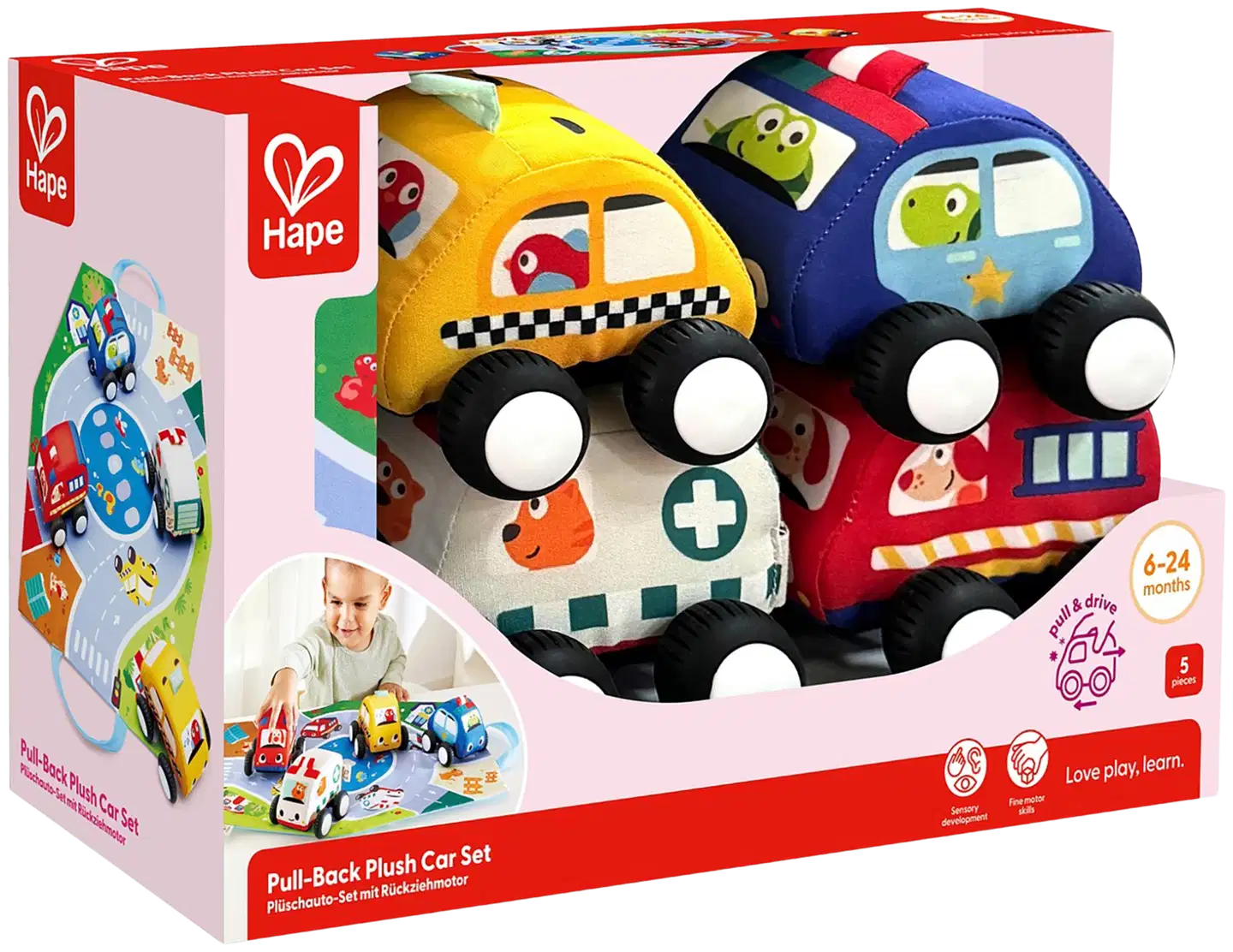 Hape Pull-Back pehmoautot - 2