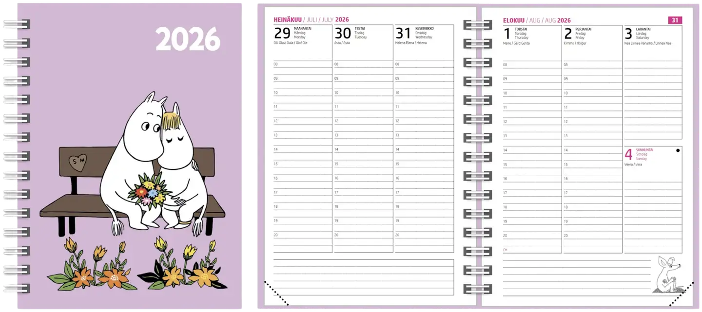 Vuosikalenteri Muumi 2026 A6 Romantic