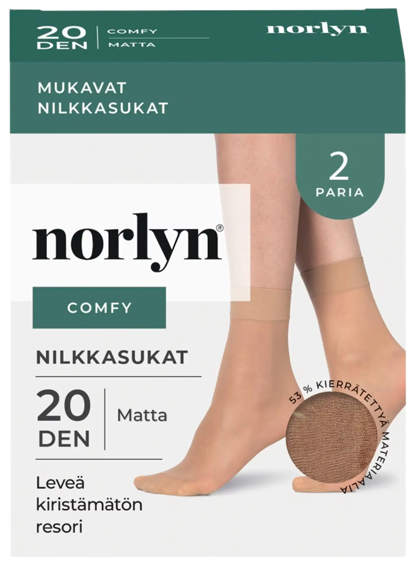 Norlyn naisten nilkkasukat comfy 2-pack 20 den Powder, koko 36-41 - Powder - 1