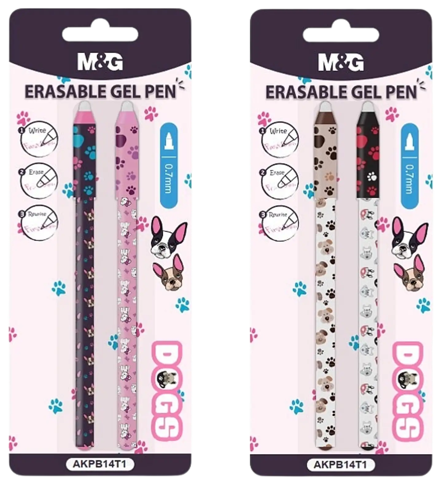 M&G pyyhittävä geelikynä Koirat 2 pakk
