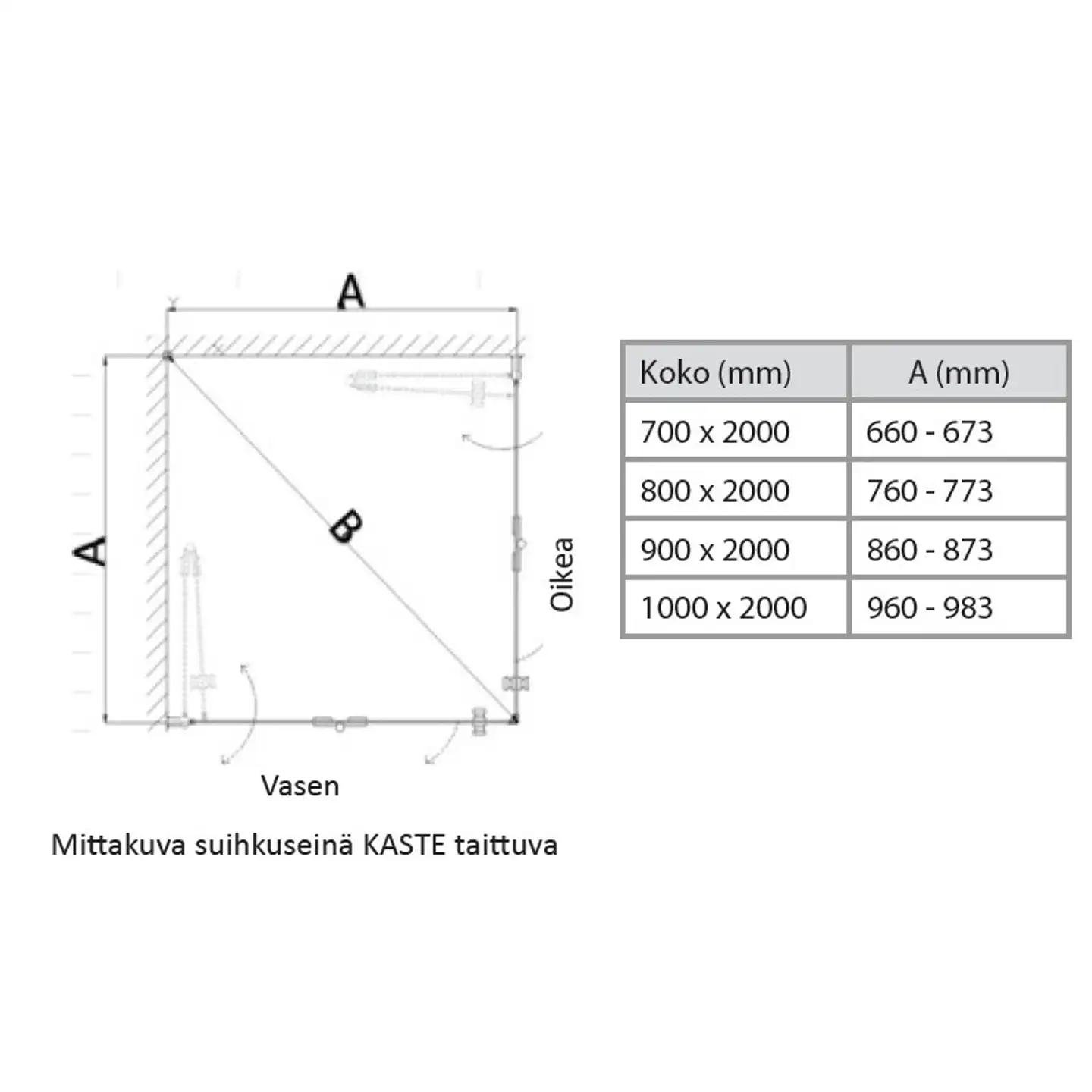 Indoor suihkuseinä Kaste taittuva kääntyvä 90 cm vasen - 5