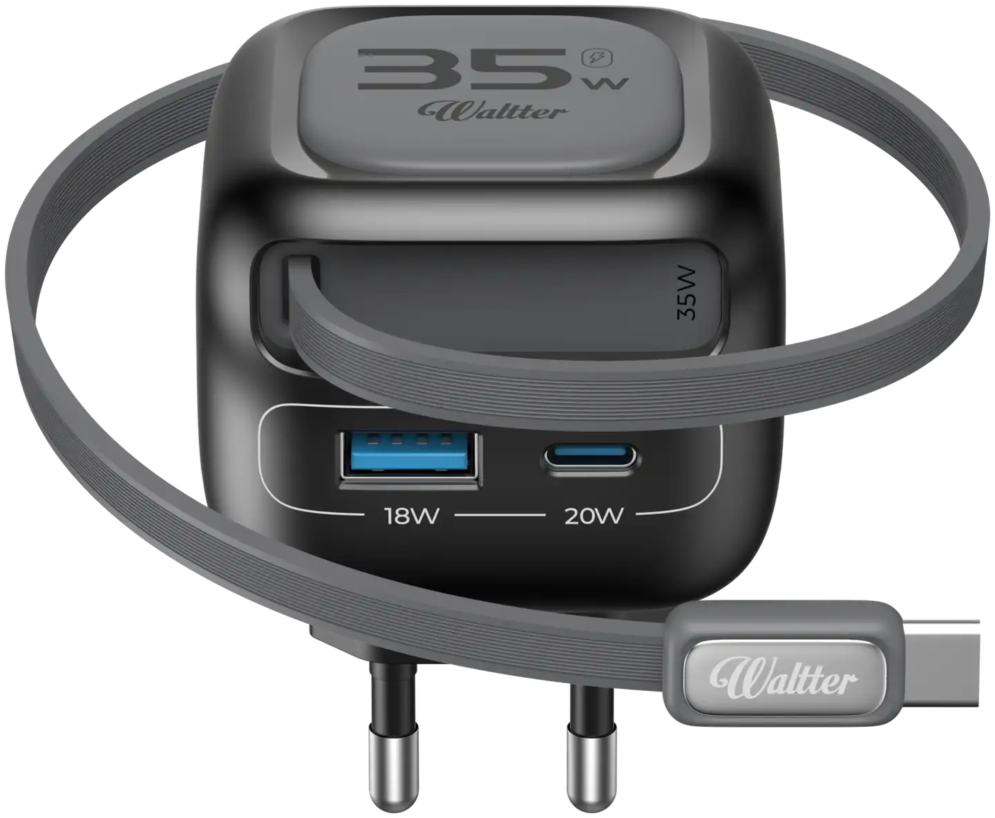 Waltter Eco PD35W seinälaturi kelattavalla USB-C kaapelilla - 2