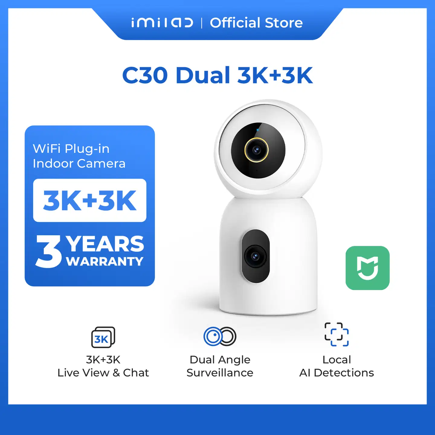 Imilab C30 Dual 3K+3K WiFi -valvontakamera kahdella objektiivilla sisäkäyttöön CMSXJ111A - 14