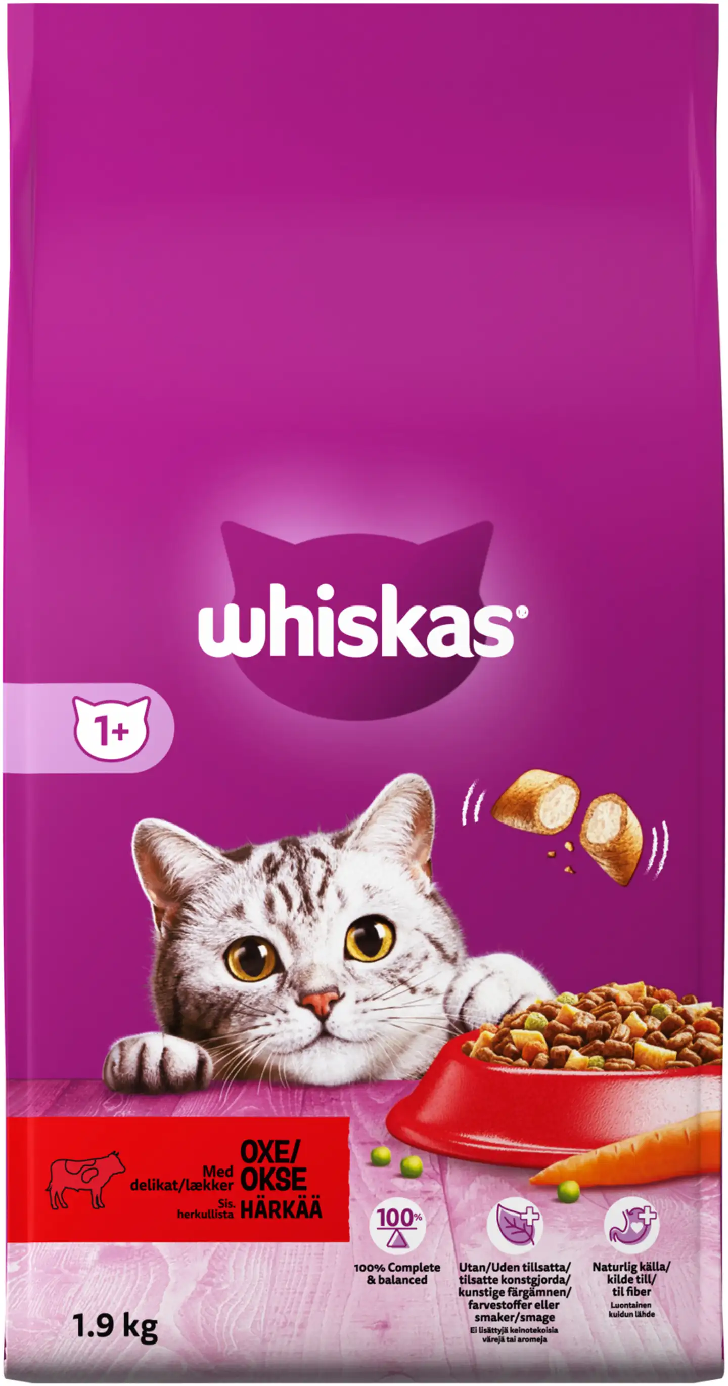 Whiskas 1+ sis. Härkää (1,9 kg)