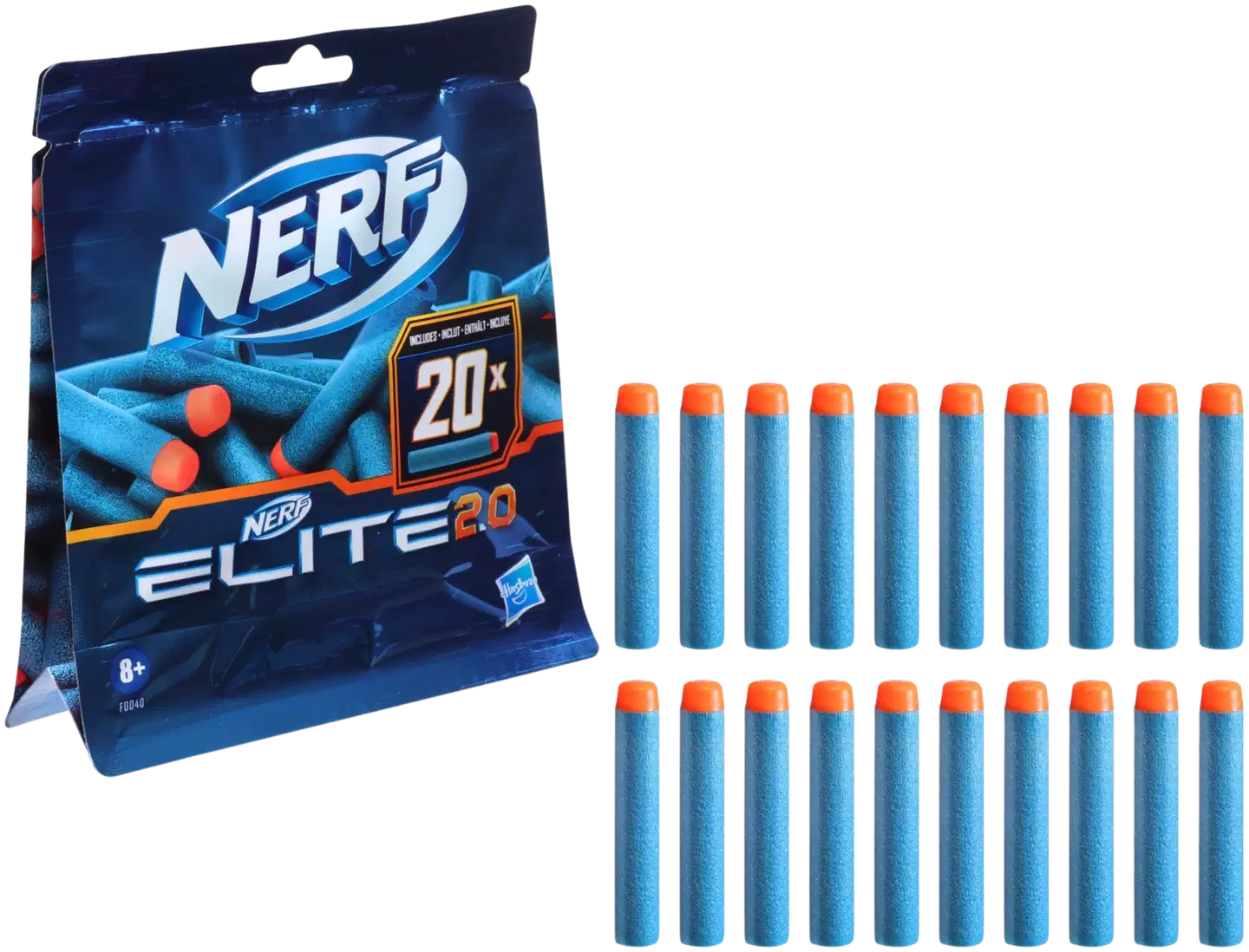 Nerf Elite 2.0, 20 nuolen täyttöpakkaus – 20 virallista Nerf-vaahtomuovinuolta Nerf Elite 2.0 -blastereille – Yhteensopiva kaikkien Nerf Elite -blastereiden kanssa