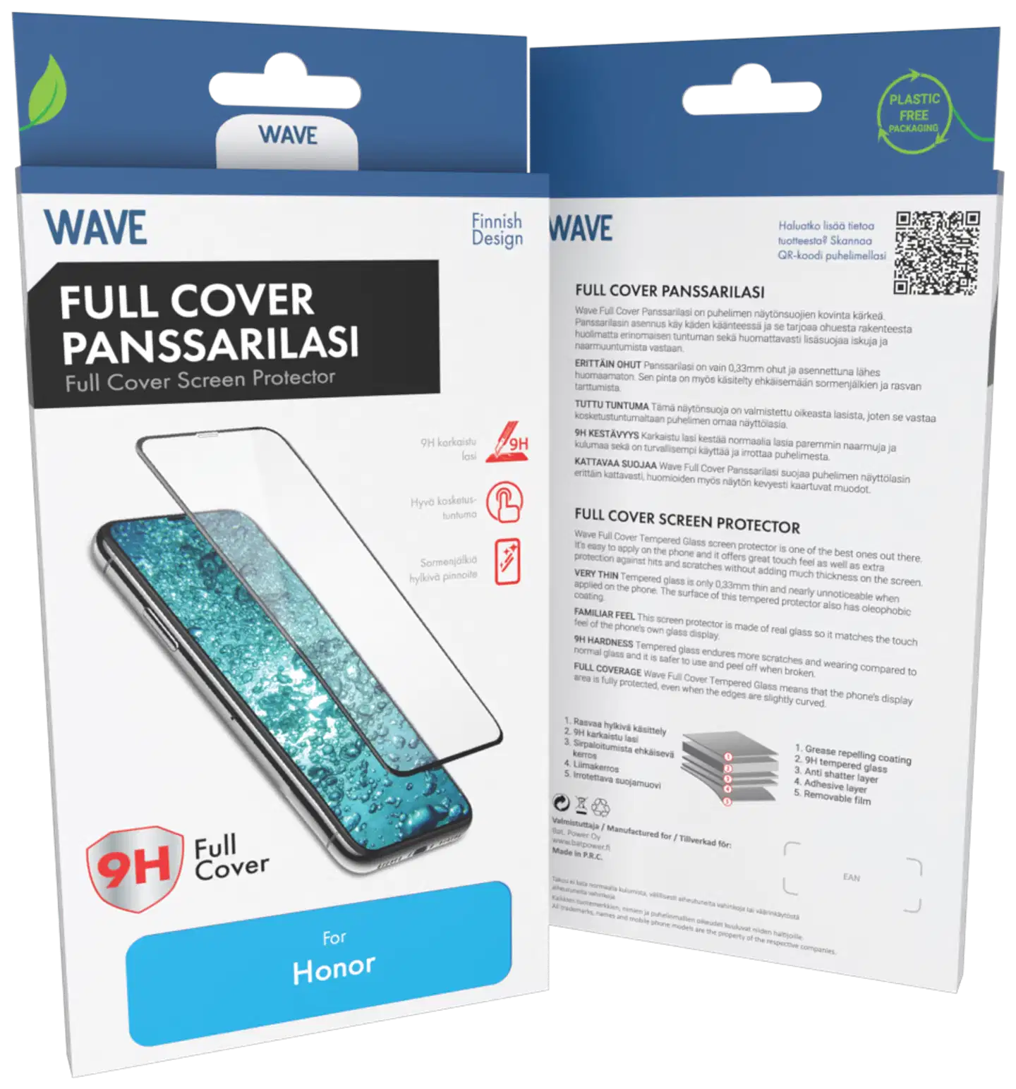 Wave Full Cover panssarilasi, Honor 600 Lite, musta kehys