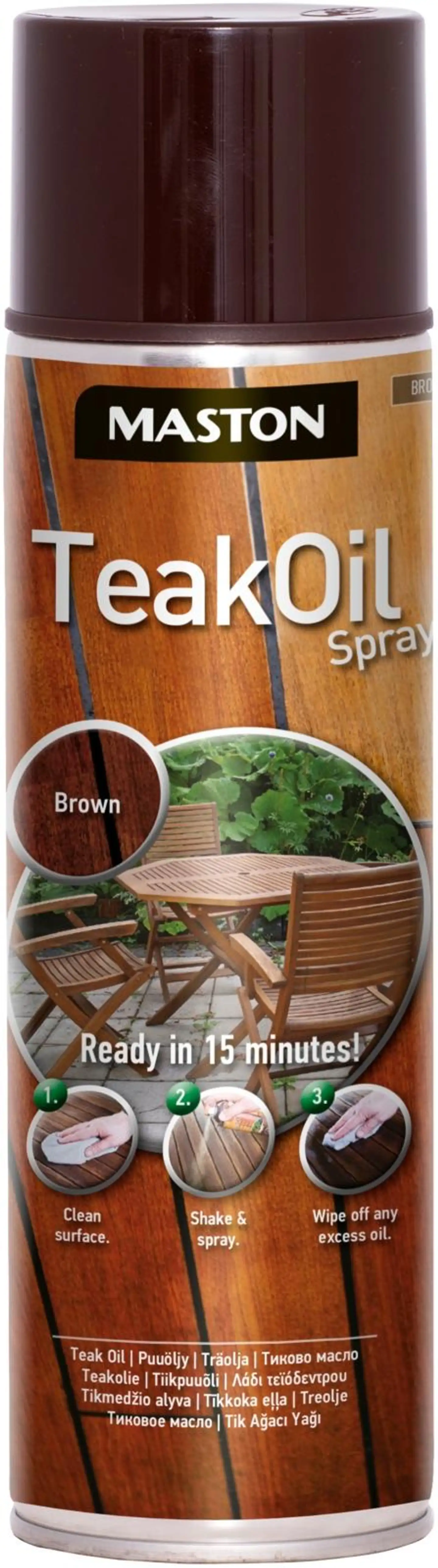 Maston tiikkiöljyspray Teak Oil  500 ml ruskea