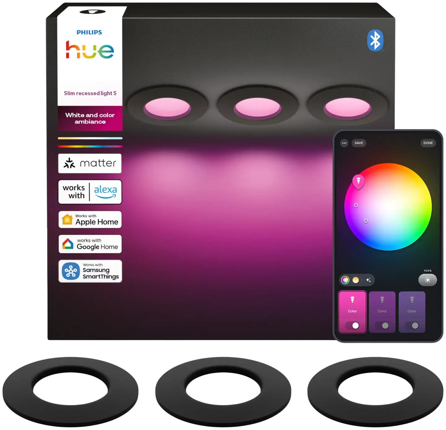 Philips Hue alasvalo 90mm 3 kappaletta musta - 1