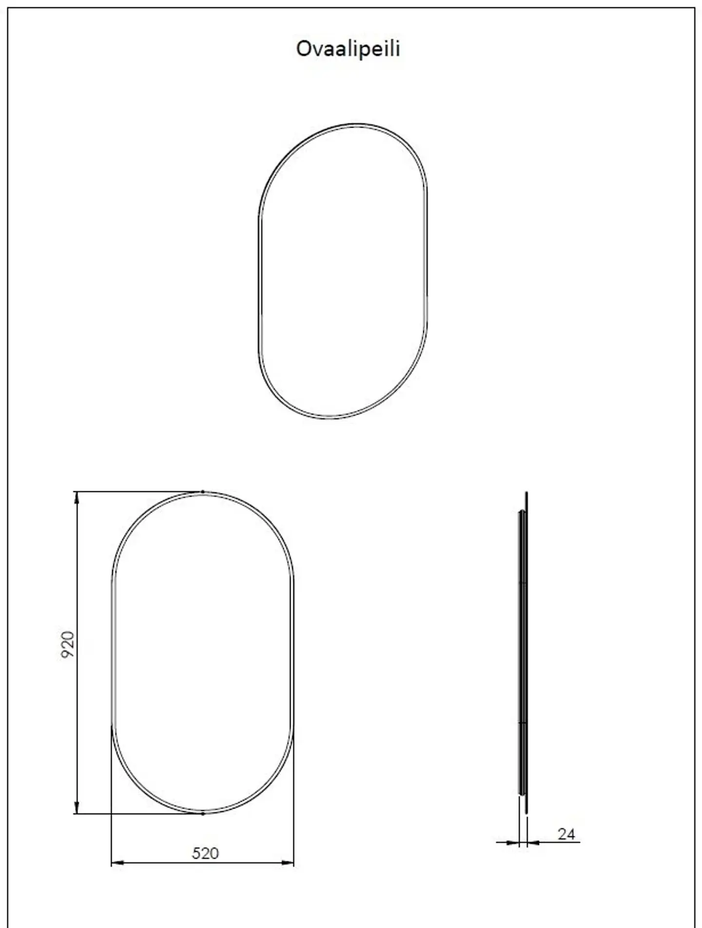 Ovaalipeili musta LED-taustavalolla (Kalla) - 3