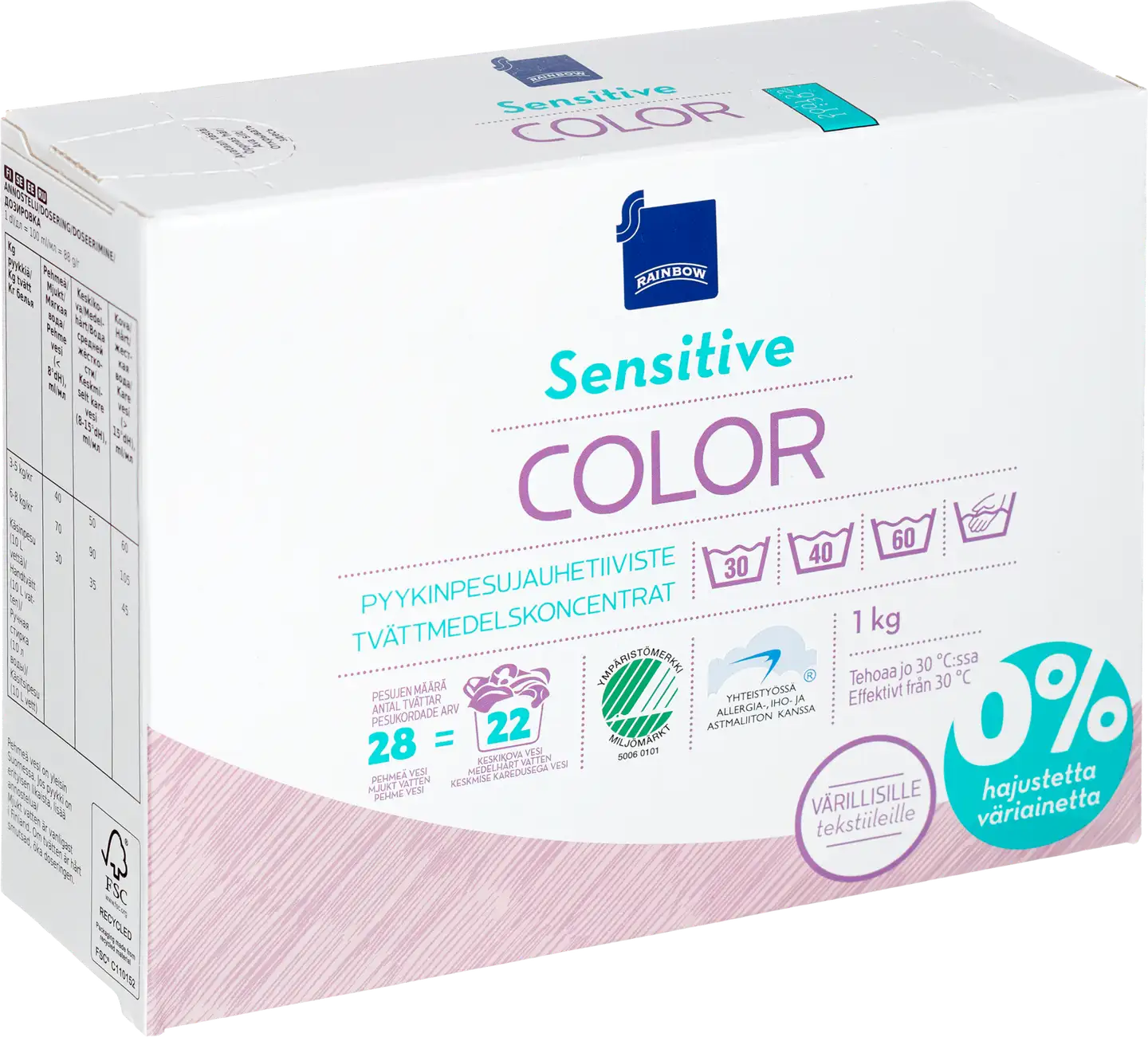 Rainbow Sensitive Color pyykinpesujauhetiiviste kirjopyykille 1kg