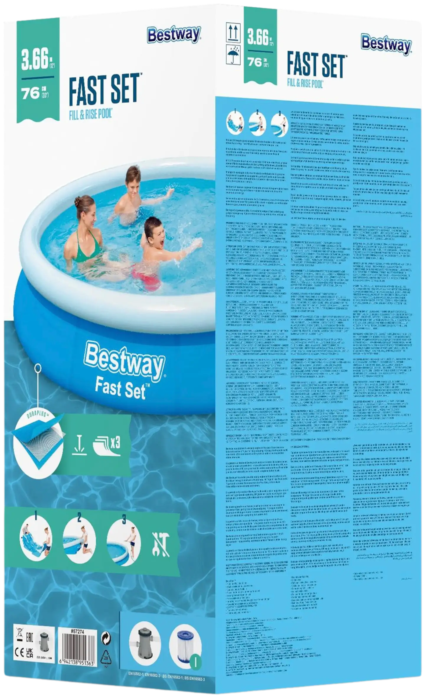 Bestway Fast Set uima-allas set Ø366cm korkeus 76cm - 3