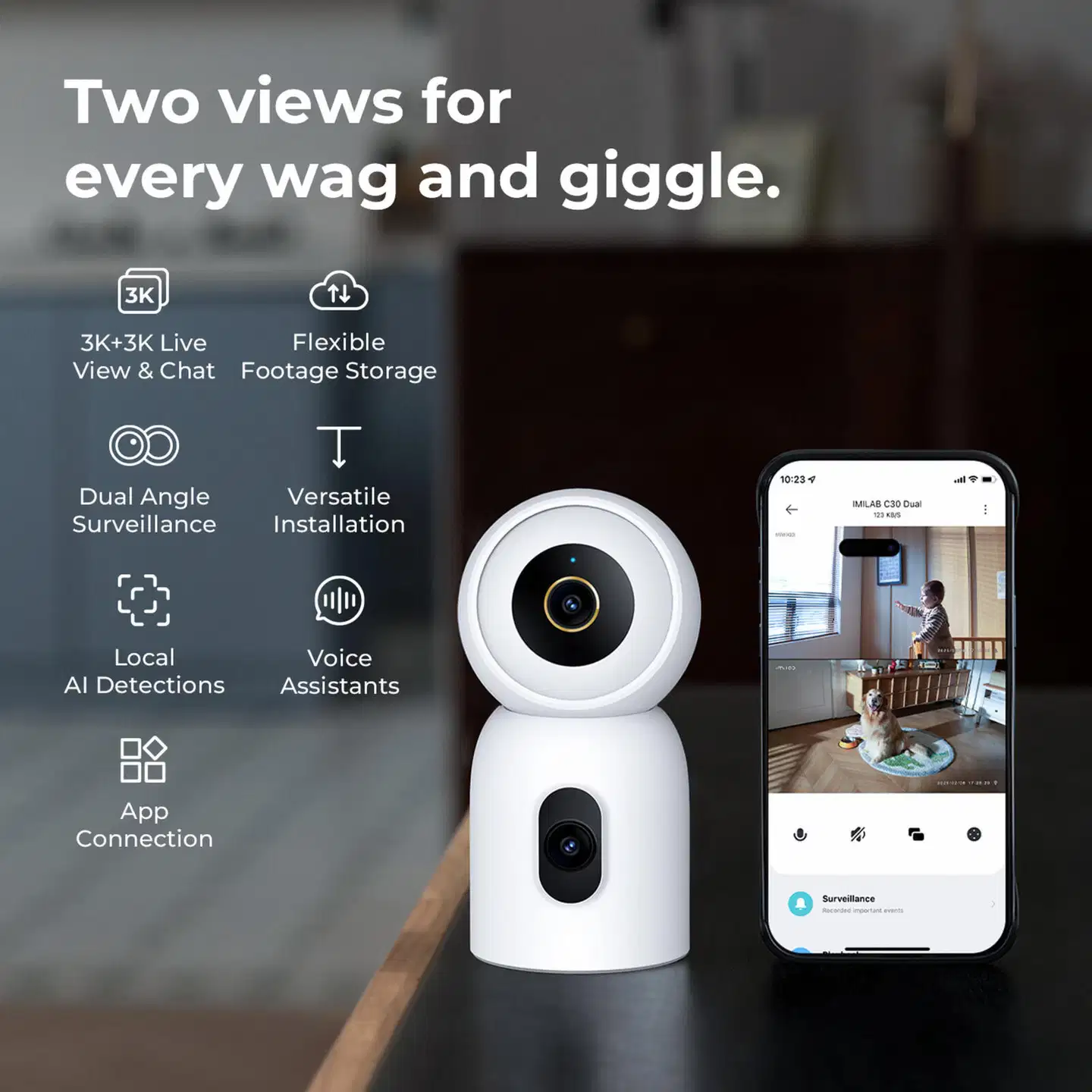 Imilab C30 Dual 3K+3K WiFi -valvontakamera kahdella objektiivilla sisäkäyttöön CMSXJ111A - 11
