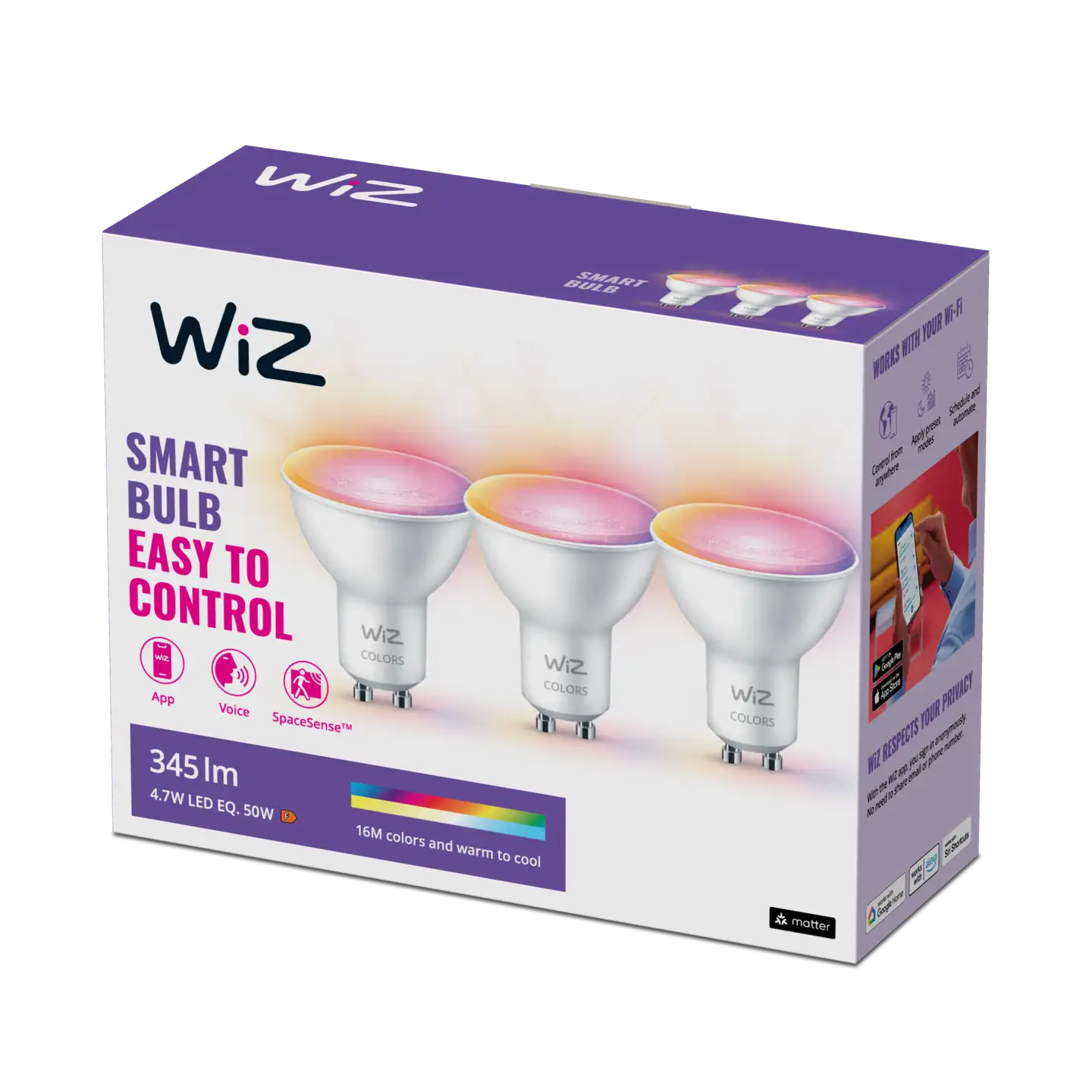 WiZ älylamppu GU10 PAR16 4.7W RGB Wi-Fi, 3 kpl:n pakkaus - 12