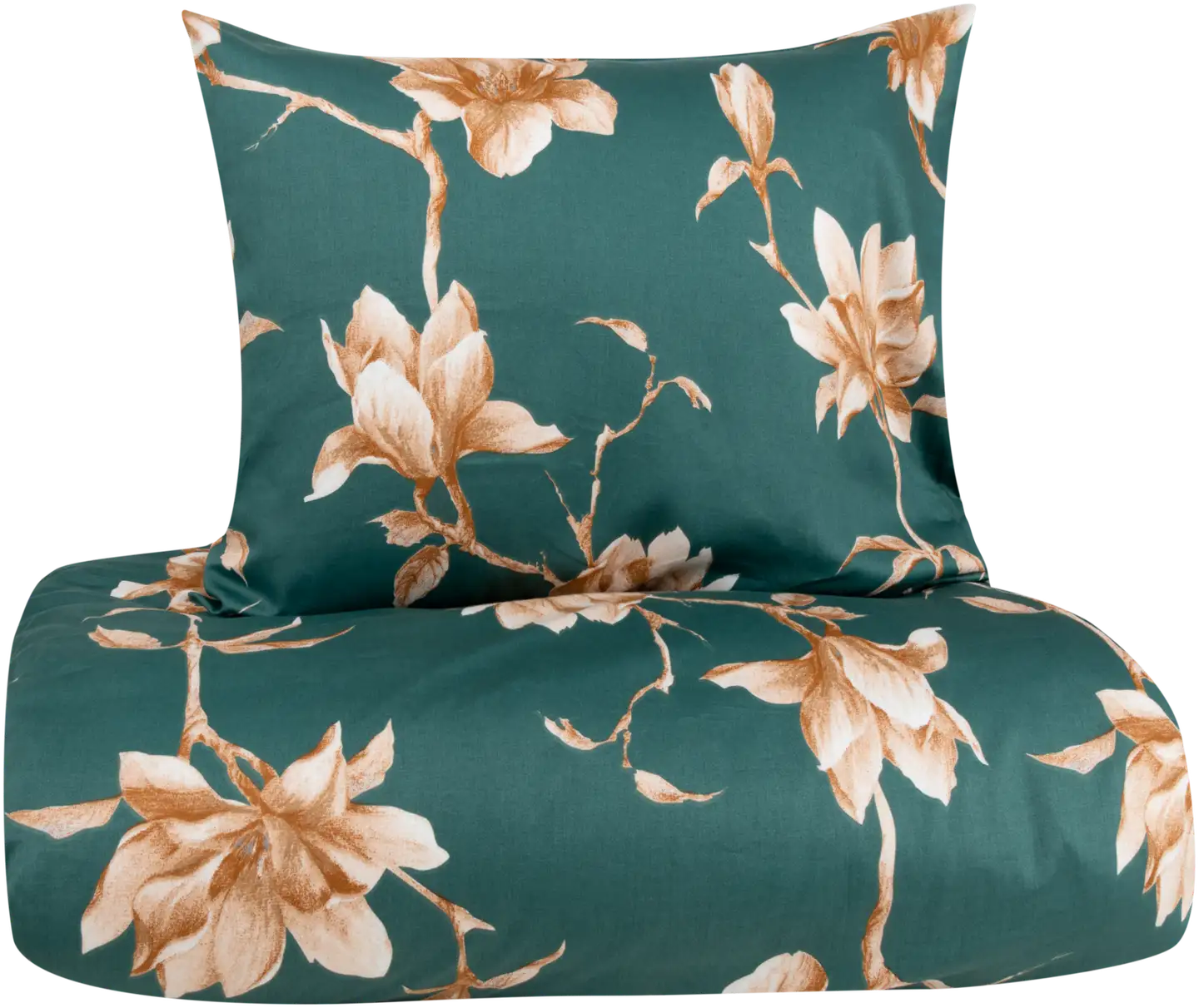 House satiinipussilakanasetti Blomster 150 x 210 cm + 55 x 65 cm tummanvihreä - 1