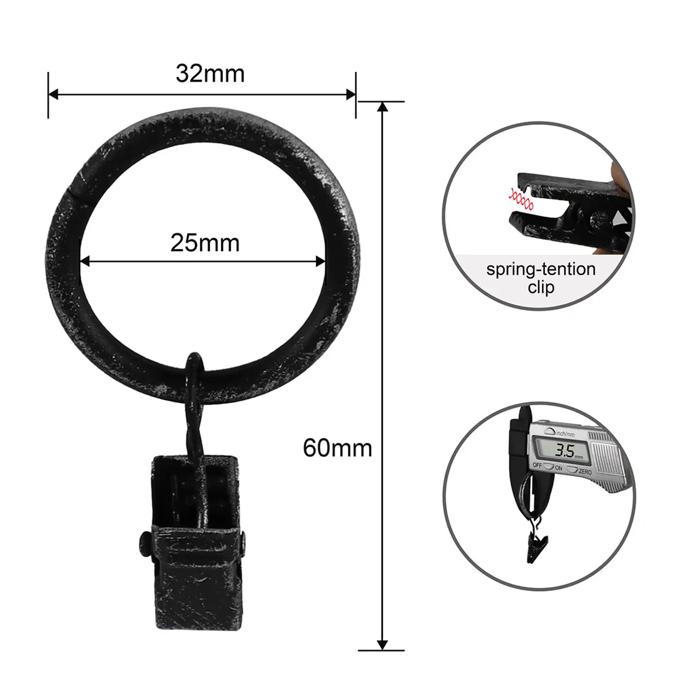 Ihanin verhorenkaat nipistimellä mustakulta 25/32mm 10kpl/pss - 4