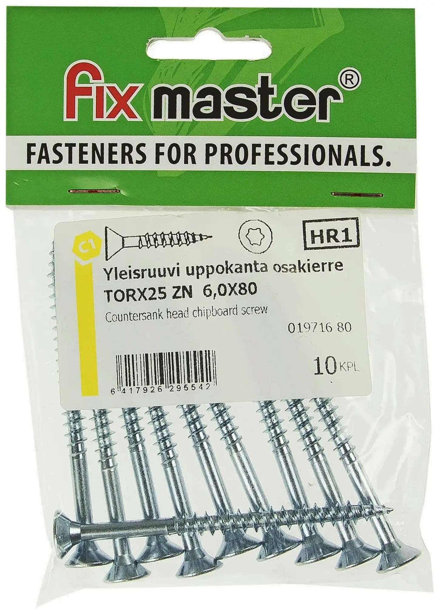 Fix Master yleisruuvi uppokanta osakierre 6,0X80 torx25 sinkitty 10kpl