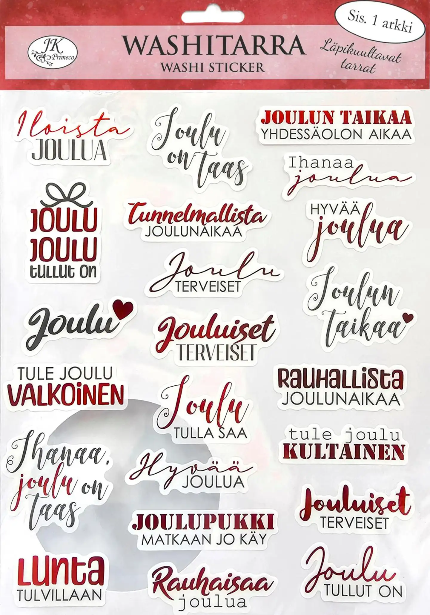 J.K. Primeco washitarra-arkki Joulutekstit punamusta - 1