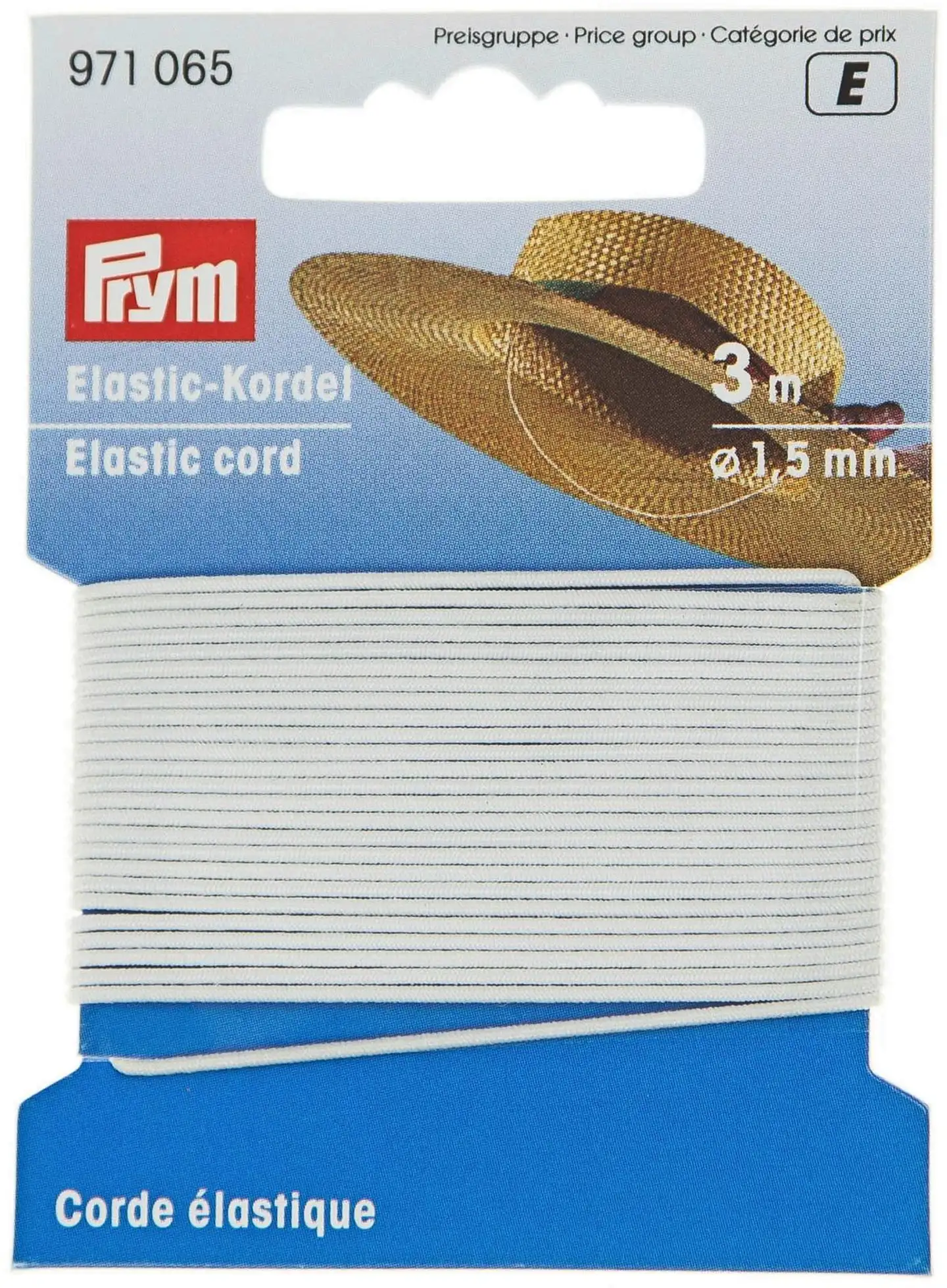 Prym pyöreä kuminauha 1,5 mm 3 m/pakkaus - VALKOINEN