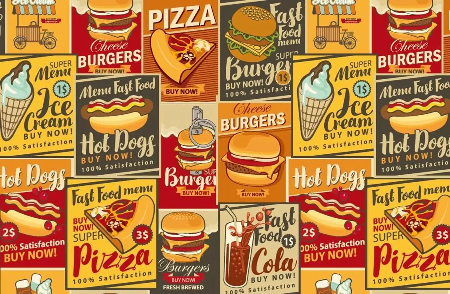 Fast Food kirjoitusalusta 60x40cm displayssa
