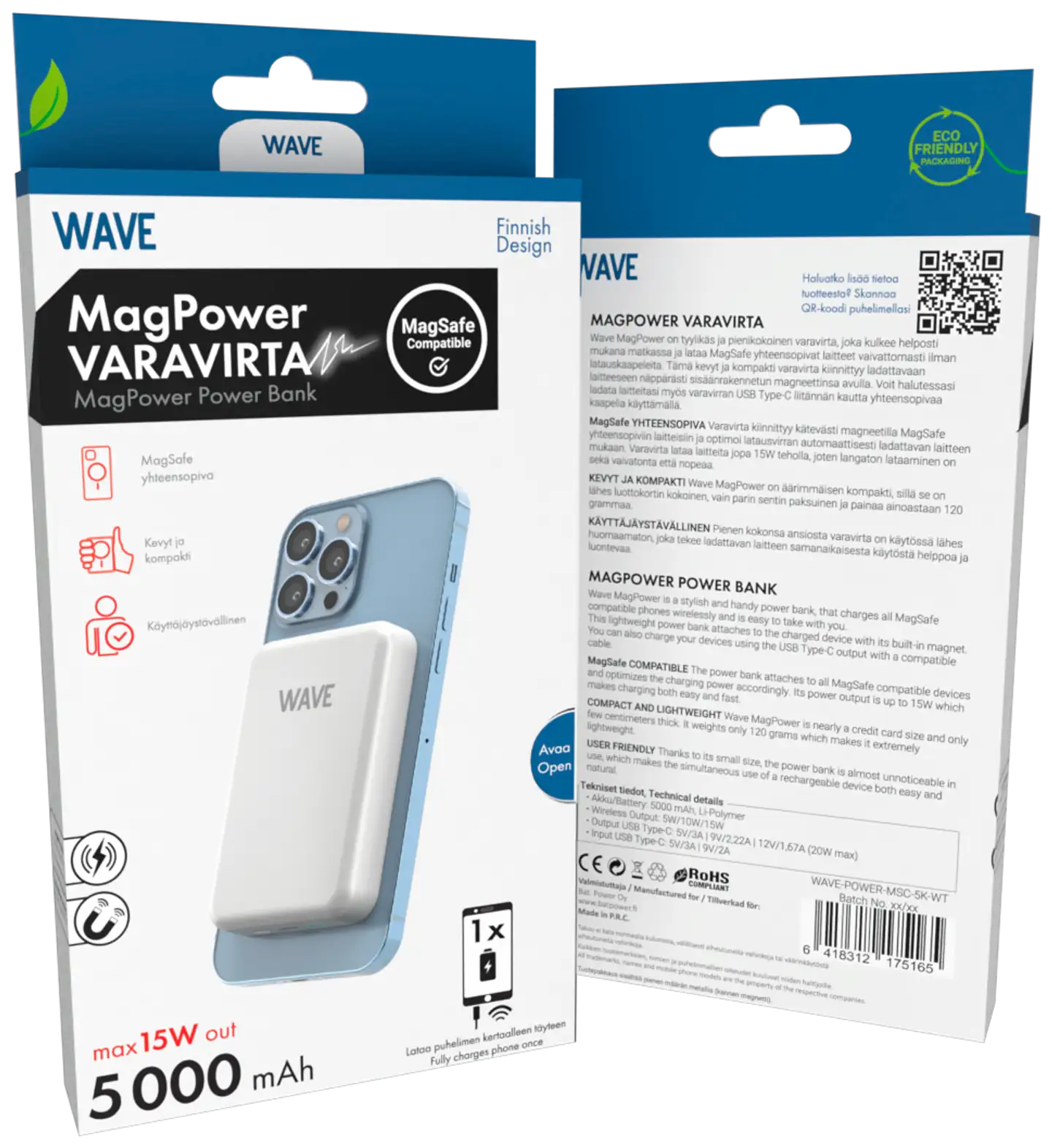 Wave MagPower lisävirta, 5000mAh, Valkoinen - 5