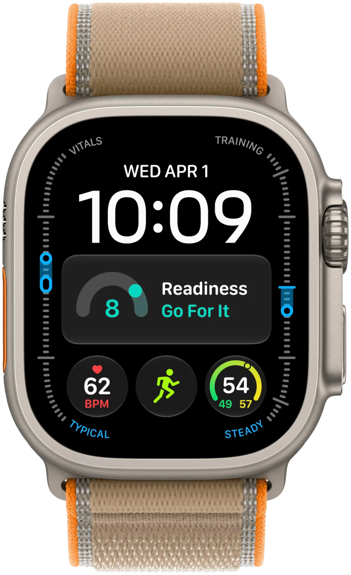 Apple Watch Ultra 4 GPS + Cellular 49 mm:n luonnontitaanikuori ja hiekanvärinen Trail Loop -ranneke - S/M - MJAJ4KS/A - 1
