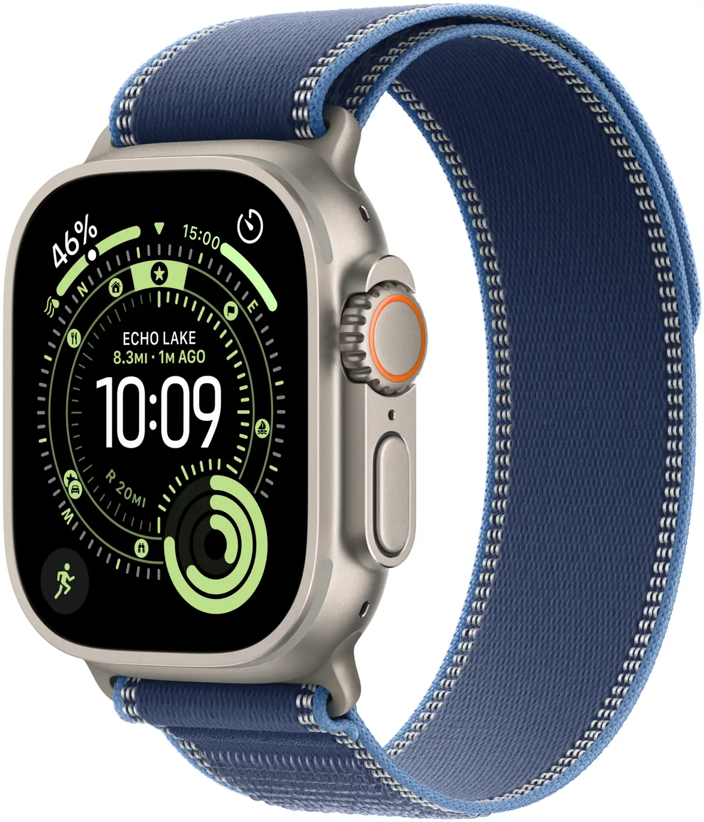 Apple Watch Ultra 3 GPS + Cellular 49mmluonnontitaani kotelo, kirkkaan sininen Trail ranneke - M/L - MEWU4KS/A - 2