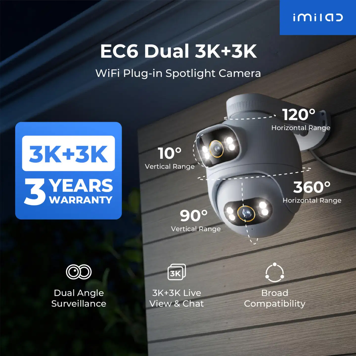 Imilab EC6 Dual 3K+3K WiFi -valvontakamera kahdella objektiivilla ulkokäyttöön CMSXJ68A - 13